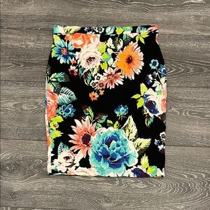 H&M Floral Skirt - Black with Multicolor Flowers